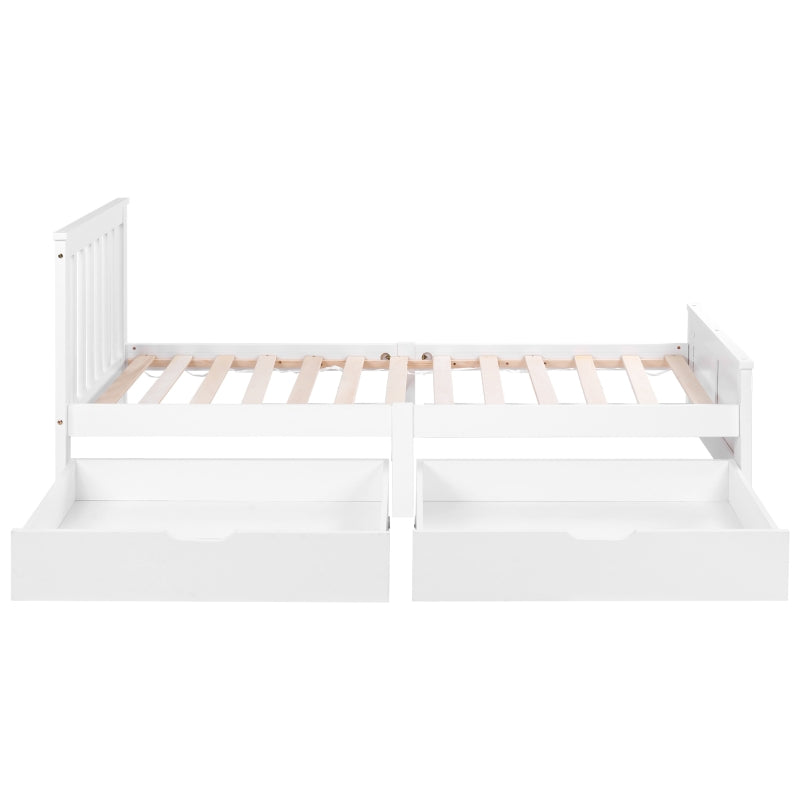 Wooden Solid Pine Divan Storage Bed with Drawers - Single 3ft, 196x100x82 cm, Stylish White Finish