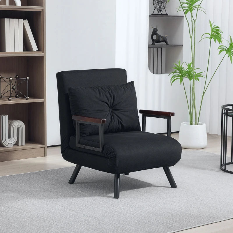 Velvet-Feel Single Chair Bed with Pillow - Stylish Black Design for Comfort and Versatility