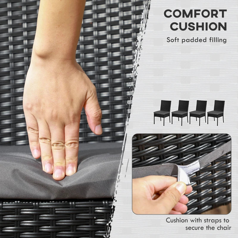 Black Rattan Armless Garden Chairs Set of 4