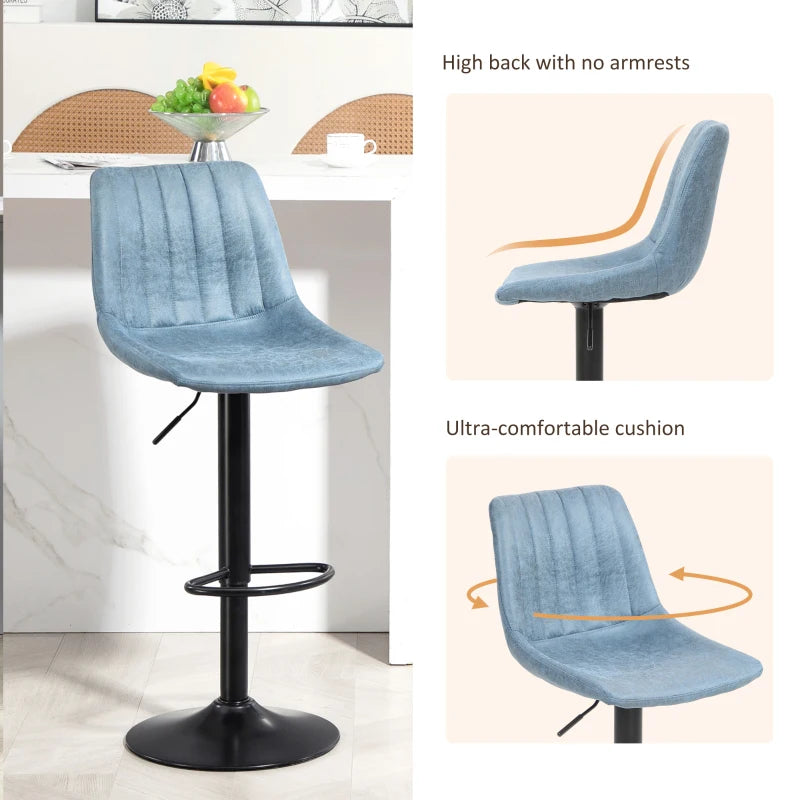Set of 2 Retro Blue Tub Bar Stools - Stylish Modern Seating for Kitchen, Dining, or Home Bar