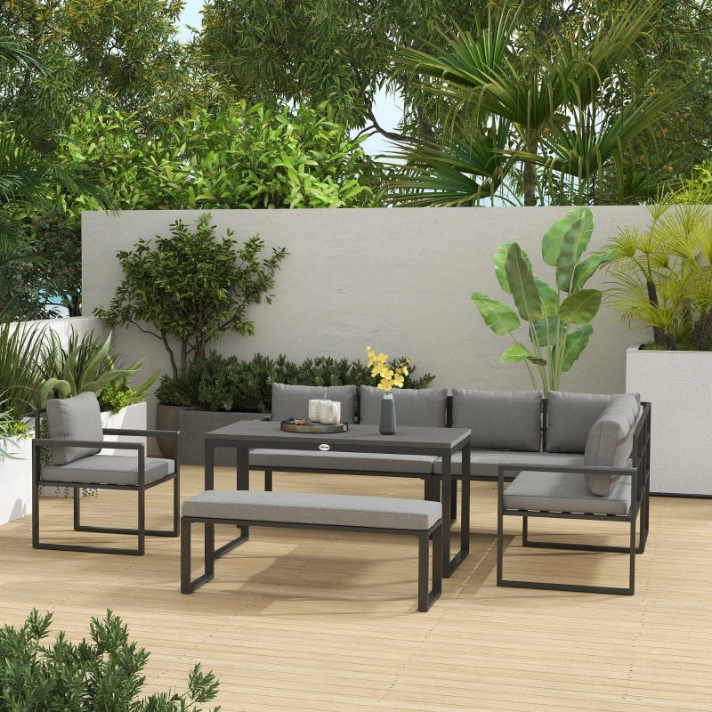 6-Piece L-Shaped Garden Furniture Set with 3 Loveseats - Grey Outdoor Seating