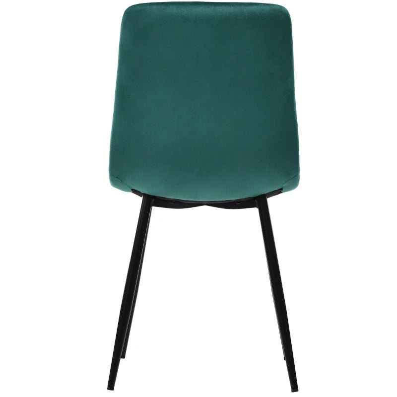Set of 4 Green Velvet Upholstered Dining Chairs with Metal Frame & Backrest - Stylish 44x41x86 cm Design