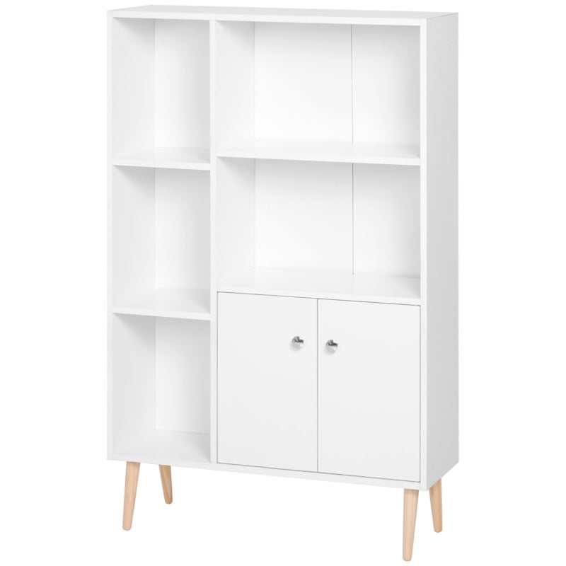 Modern White Sideboard Storage Cabinet with 2 Doors & 5 Compartments - Stylish Wooden Bookcase for Living Room, Bedroom, Kitchen - 80x23x123 cm