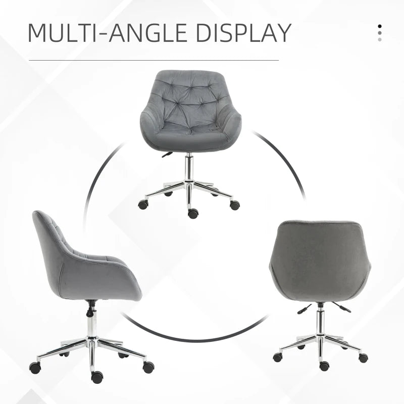 Vinsetto Ergonomic Velvet Home Office Chair - Adjustable Height, Arm & Back Support, Comfy Dark Grey Desk Chair