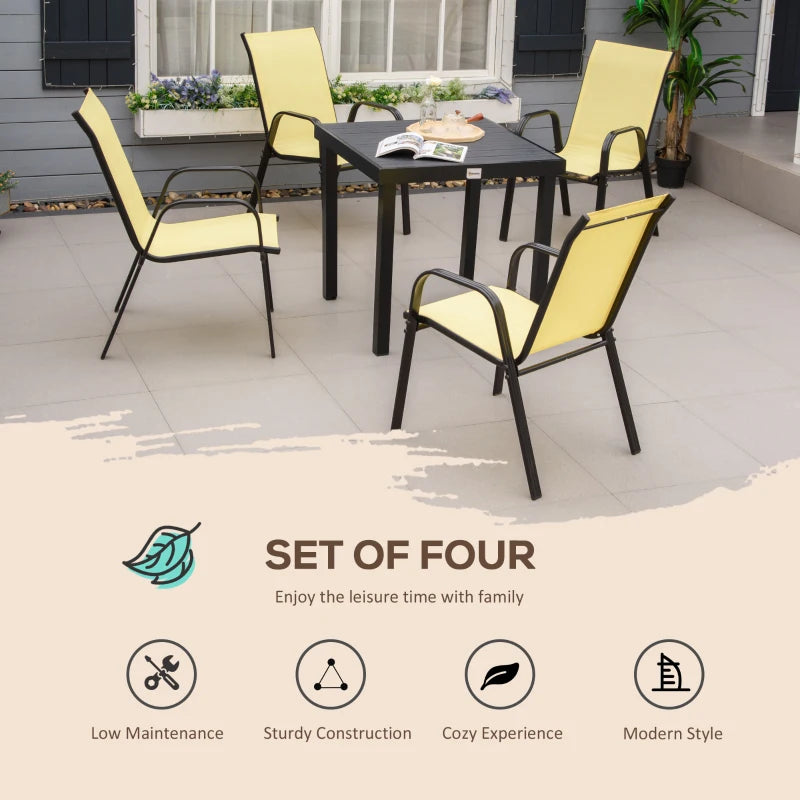 Beige Stackable High Backrest Outdoor Dining Chairs Set of 4