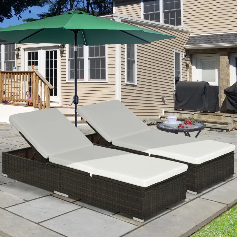 Brown Rattan Sun Lounger Set with Cushions - Outdoor Garden Furniture