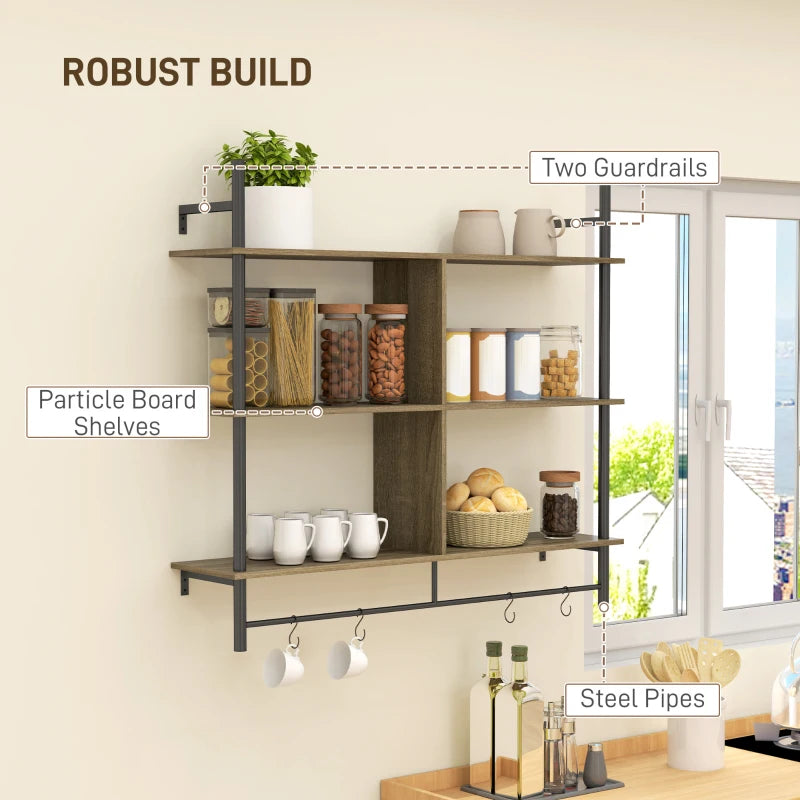 Three-Tier Floating Shelf - Stylish Grey Wood Effect Wall Storage for Home Decor and Organization