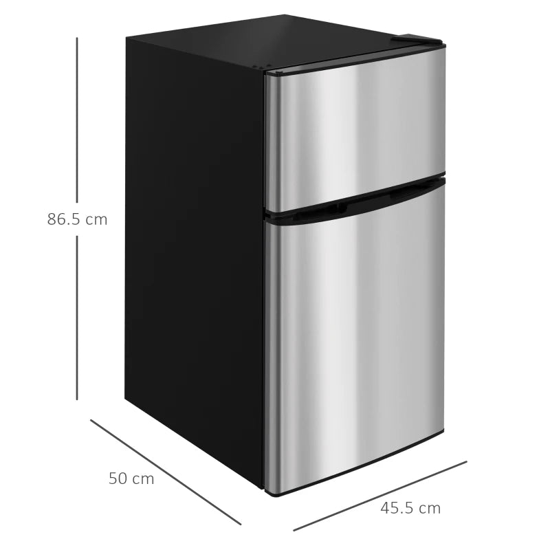 88L Under Counter Fridge Freezer - Compact Refrigerator with 5 Settings, 3 Star Freezer Rating, Stylish Black & Silver