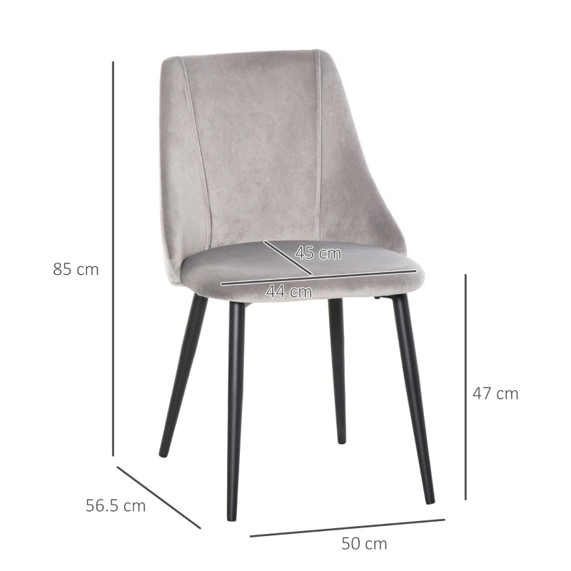 Modern Grey Dining Chairs Set of 2 - Upholstered Velvet Accent High Back Chairs with Metal Legs for Kitchen