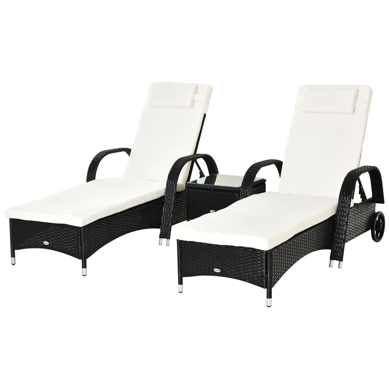 Black Rattan 2 Seater Sun Lounger Set with Side Table