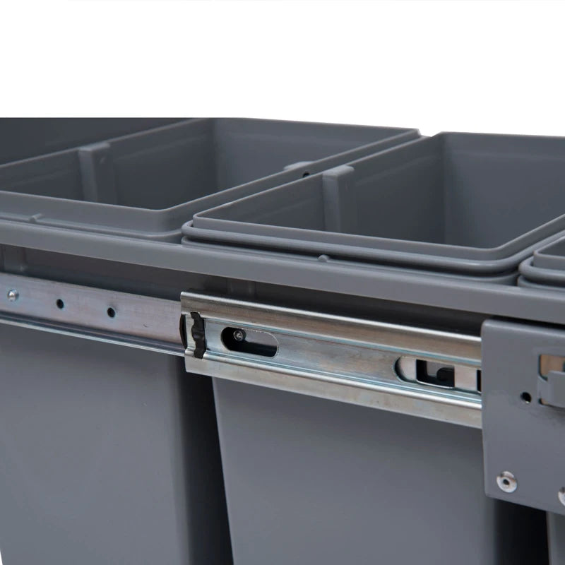 40L Pull Out Kitchen Recycling Bin with Soft Close - Grey Trash Can (1x20L + 2x10L) for Cabinets