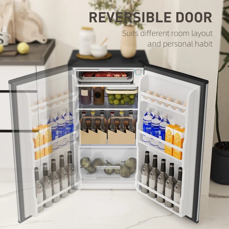 91L Freestanding Under Counter Fridge Freezer - Compact Silver Chiller Box, Adjustable Thermostat, 47.5cm Wide, Ideal for Small Spaces