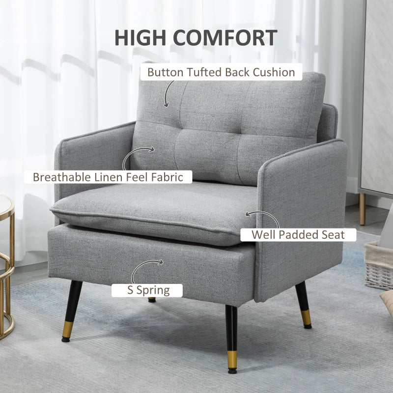 Stylish Grey Upholstered Accent Chair with Button Tufting for Living Room and Bedroom
