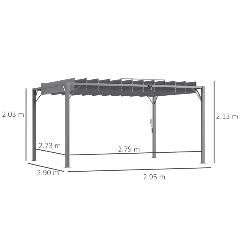 4m x 3m Grey Outdoor Pergola with Retractable Roof - Aluminium Louvered Patio Gazebo Canopy for Lawn and Garden