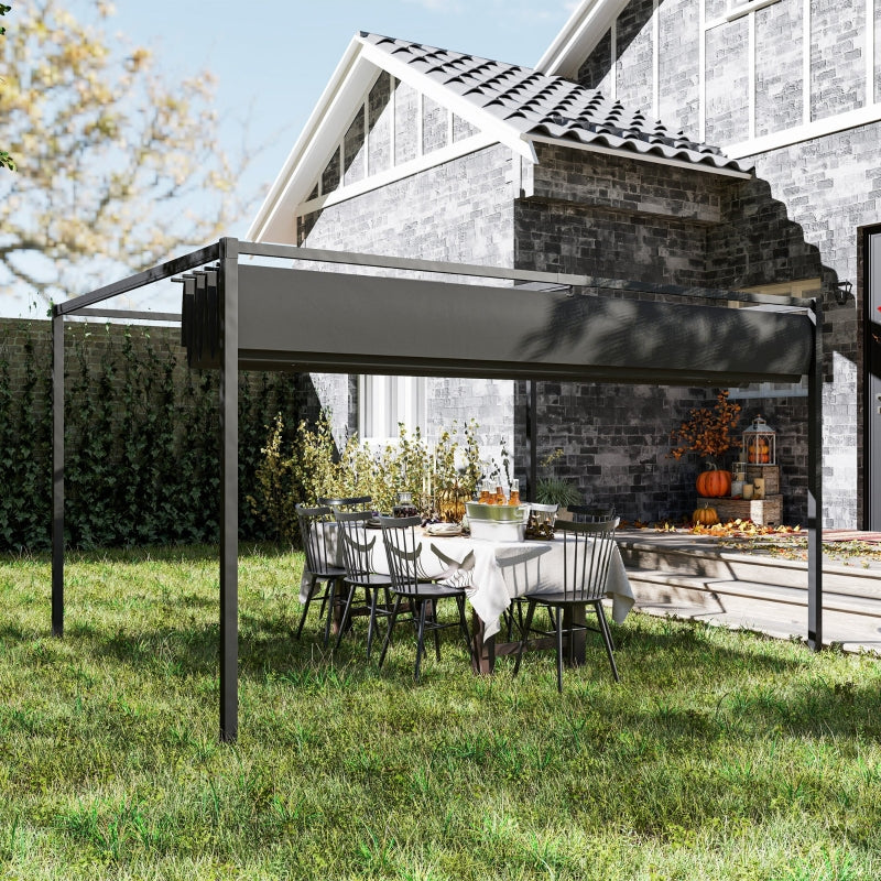 4m x 3m Black Metal Pergola with Retractable Canopy Roof