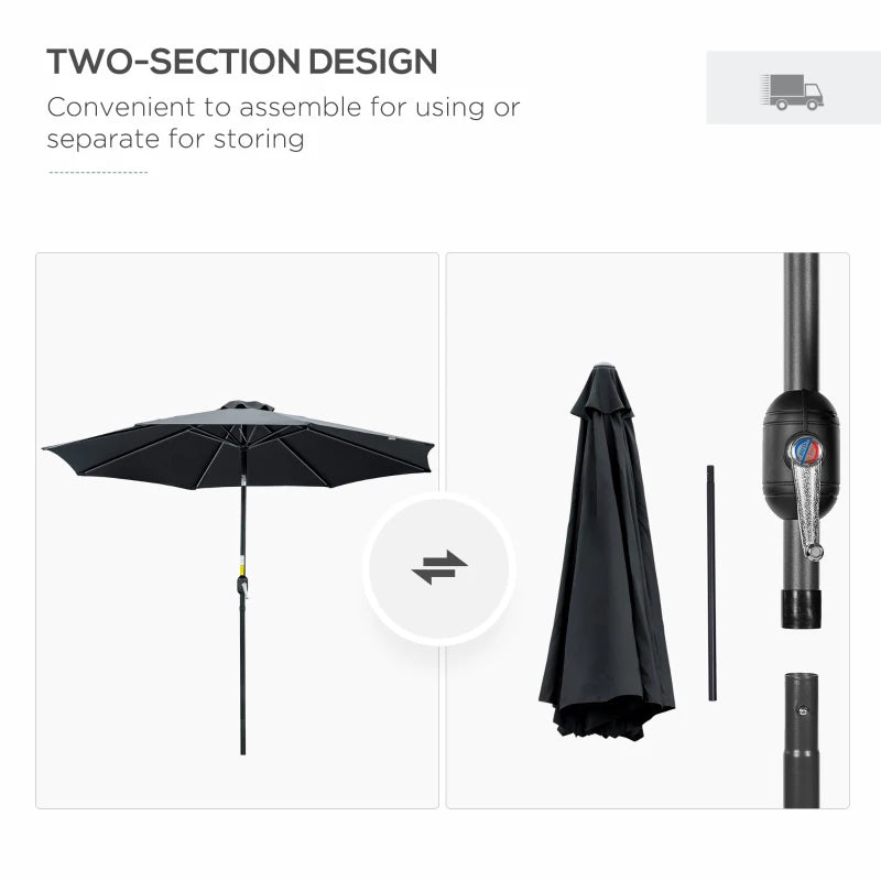 Black 3m Tilting Garden Umbrella with Tilt and Crank Handle