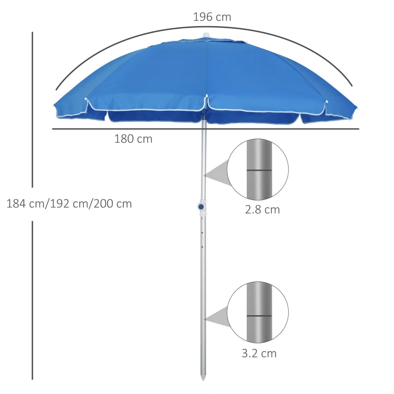 Blue Portable Beach Umbrella with Tilt and Adjustable Height