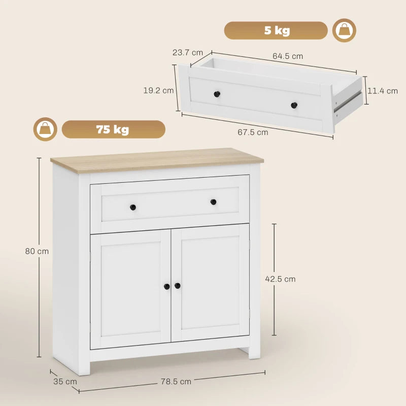 Modern White Sideboard Storage Cabinet with Adjustable Shelf and Drawer for Living Room Dining Room