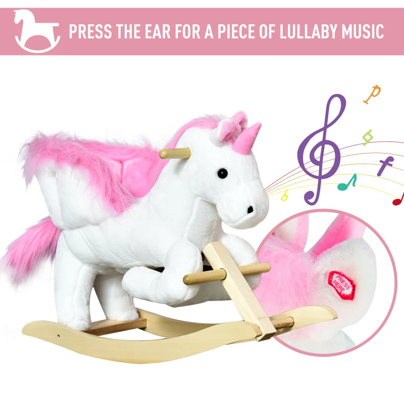 Plush Unicorn Rocking Horse Toy with Music | Wooden Base Rocker for Kids Ages 1.5-3 Years | Fun & Safe