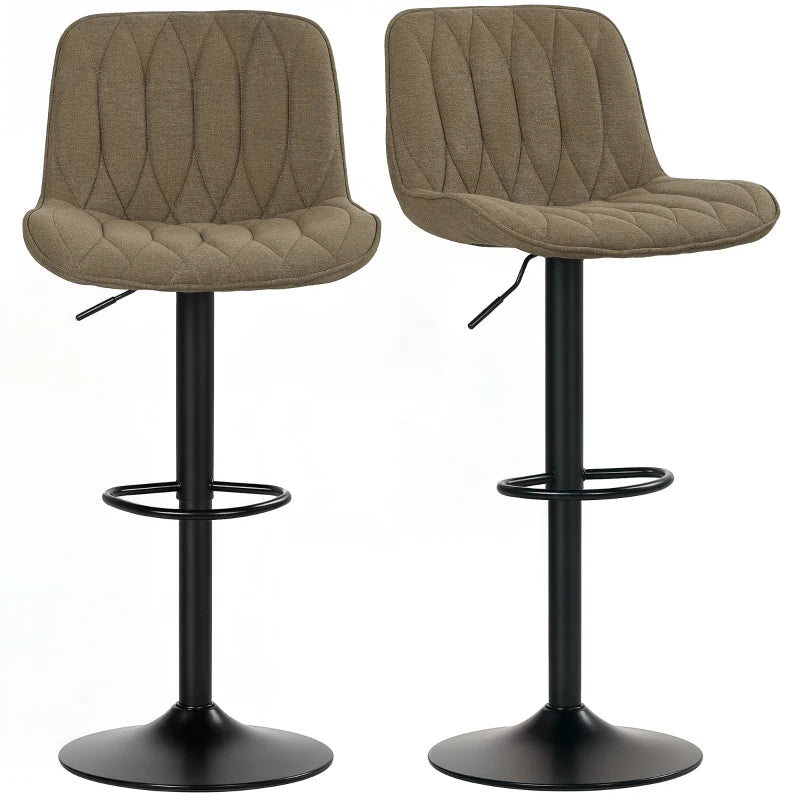 Set of 2 Stylish Brown Linen-Look Bar Stools - Modern Design for Kitchen & Dining - Comfortable Seating