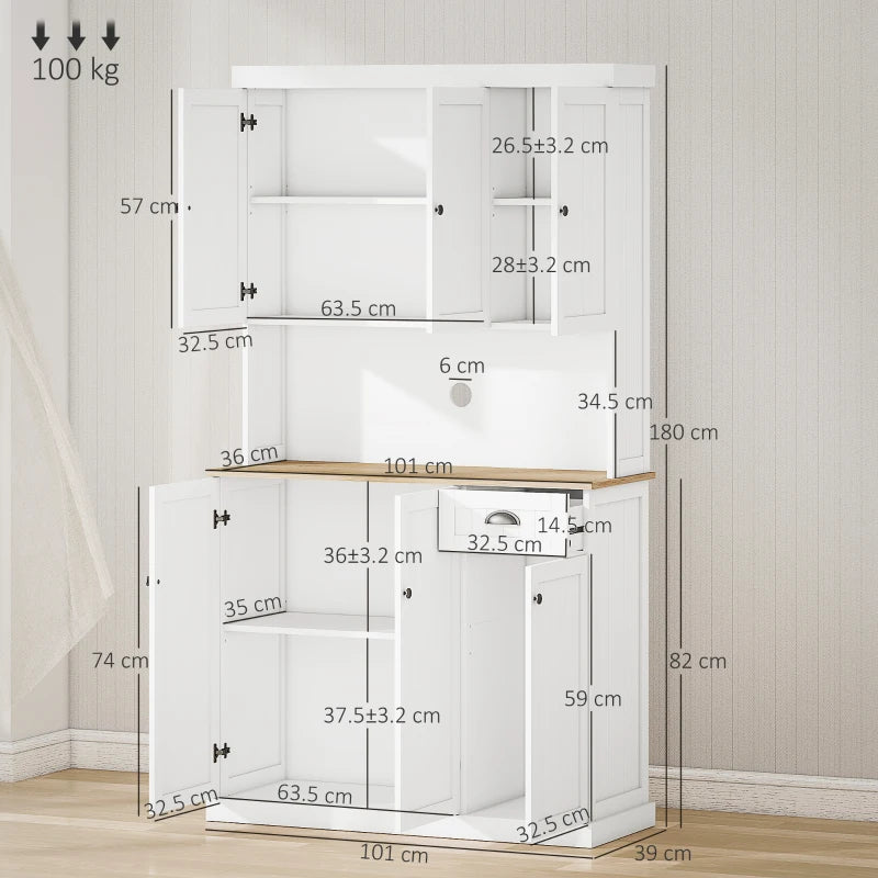 Modern 180cm Freestanding Kitchen Cabinet with Open Countertop and Ample Storage Space