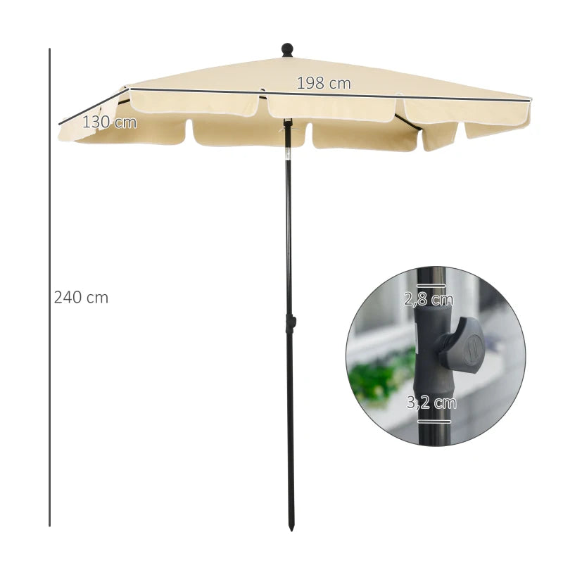 Beige Rectangular Ruffled Garden Parasol Umbrella
