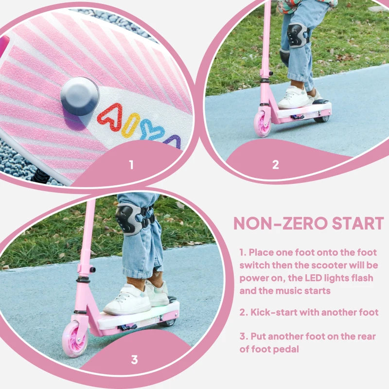Electric Scooter for Kids Ages 4-7 with LED Lights and Rear Wheels Pink