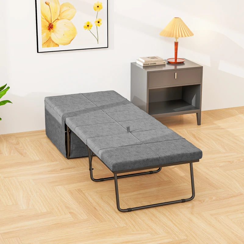 Compact Folding Bed with Linen Sponge Mattress & Dust Cover - Single Metal Frame Guest Bed 69 x 181.5 cm, Grey