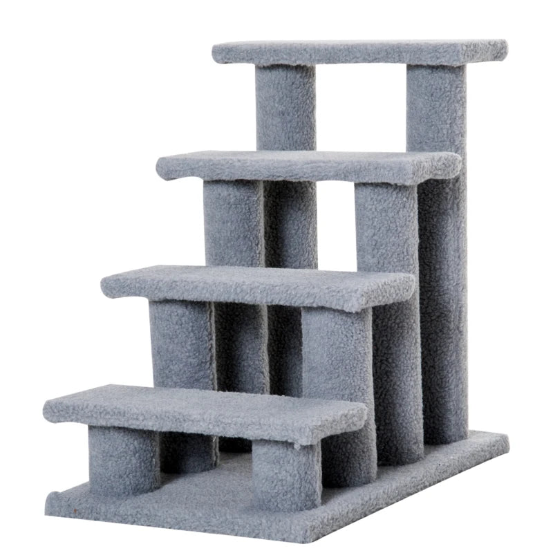 4-Step Dog Stairs for Bed & Sofa - Pet Climb Ladder, Grey, 63x43x60 cm - Ideal for Dogs & Cats