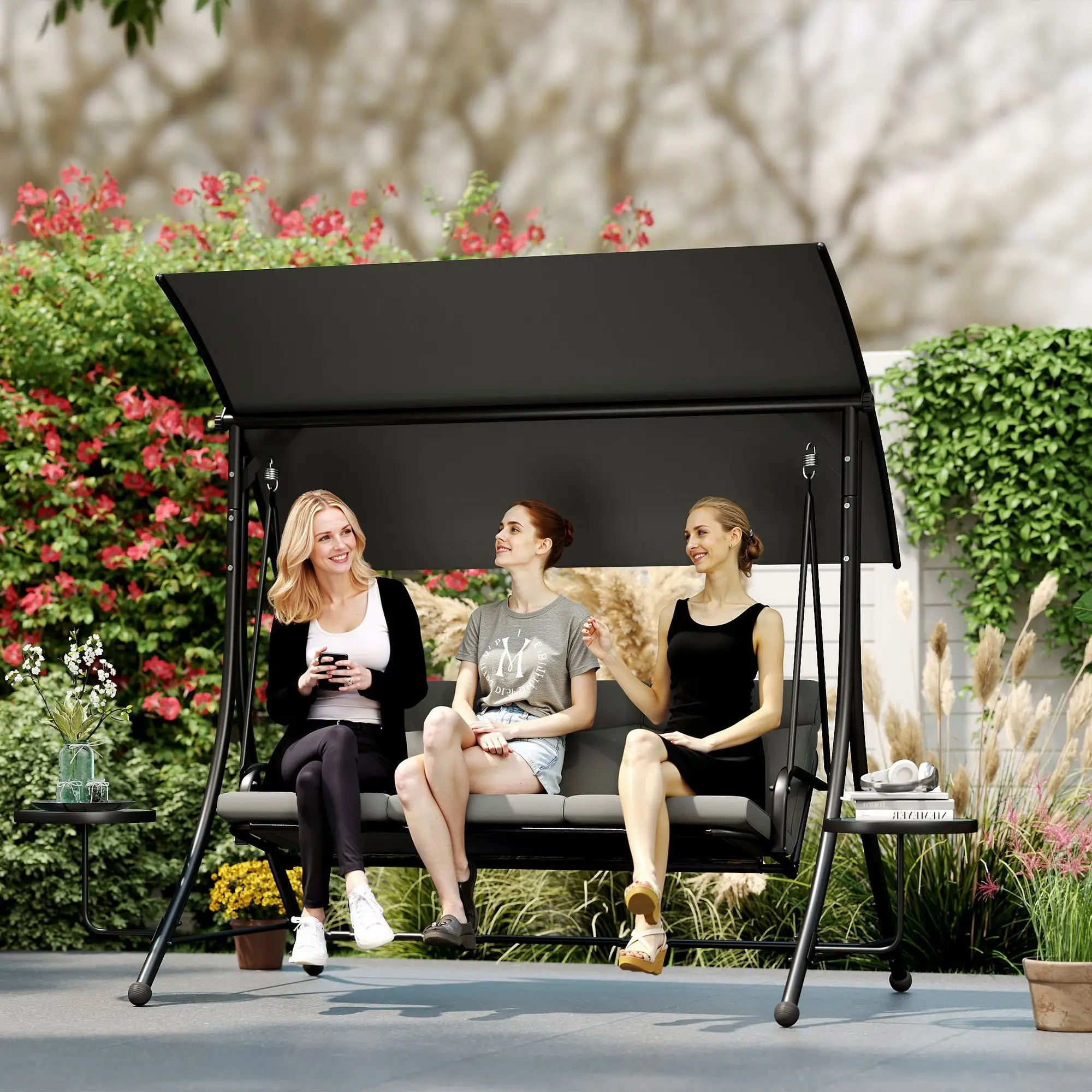 3-Seater Garden Swing Chair with Adjustable Canopy