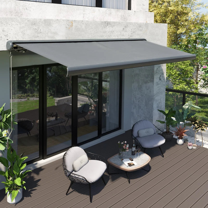 3m x 2.5m Grey Electric/Manual Retractable Canopy With LED Lights - Patio/Shop Awning