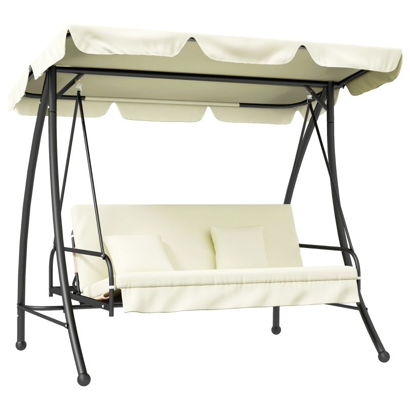 3 Seater Garden Swing Chair with Tilting Canopy - Cream White