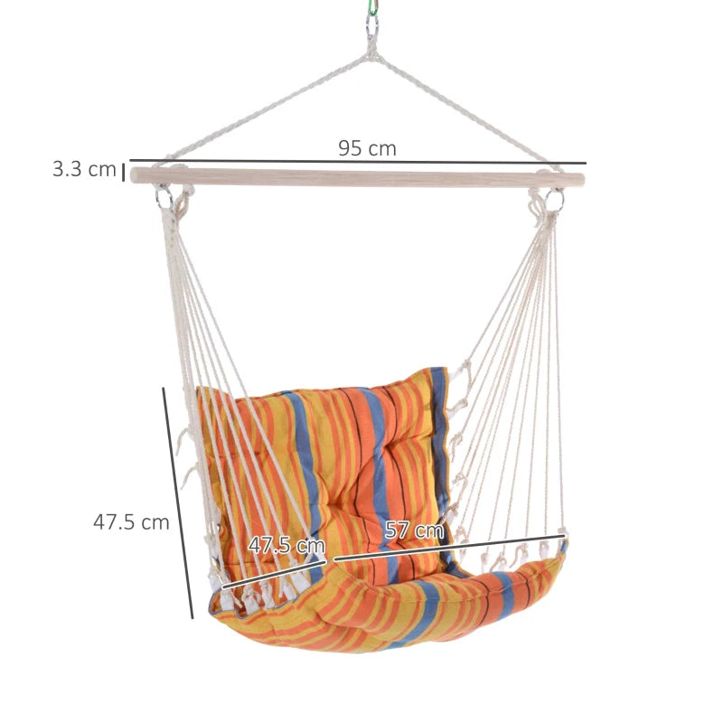 Orange Outdoor Hanging Rope Hammock Chair with Soft Padded Seat