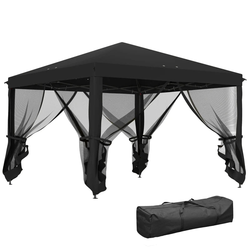 3m x 3m Black Pop Up Gazebo - 420D Garden Tent Canopy with Removable Mesh Sidewall Netting and Carry Bag for Outdoor Patio