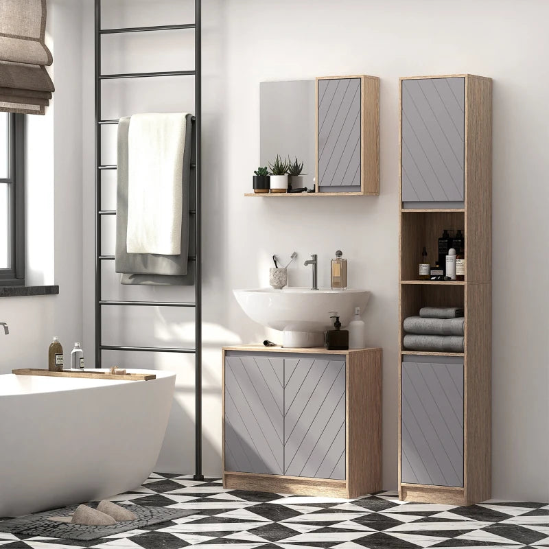 Under Sink Storage Cabinet Floor Standing Cupboard with Adjustable Shelf Bathroom Cabinet 2 Doors Versatile Grey Design