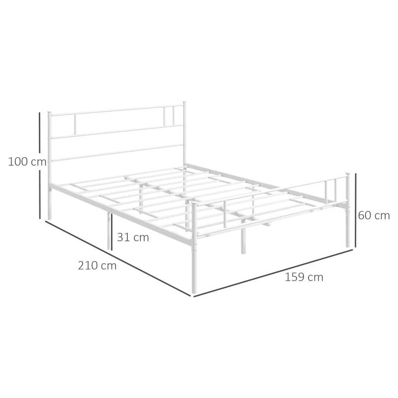 Double Metal Bed Frame with Headboard & Footboard - Solid Slat Support, Underbed Storage, Stylish White Bedroom Furniture