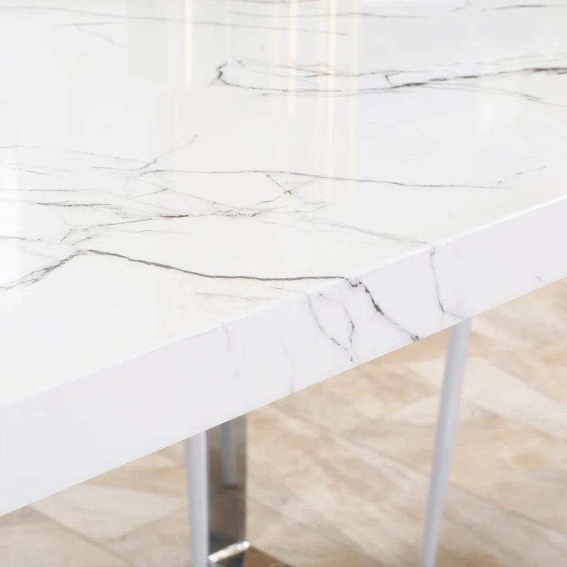 Modern Rectangular Dining Table for 6-8 People - 160 cm White Marble Effect Top with Steel Legs - Kitchen Furniture