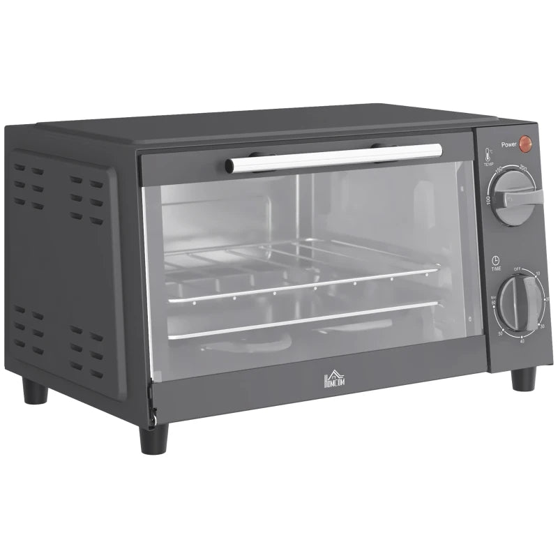 Compact 9L Mini Oven & Electric Grill - Adjustable Temp, Timer, Dishwasher Safe Tray, 750W, Grey Countertop Toaster Oven