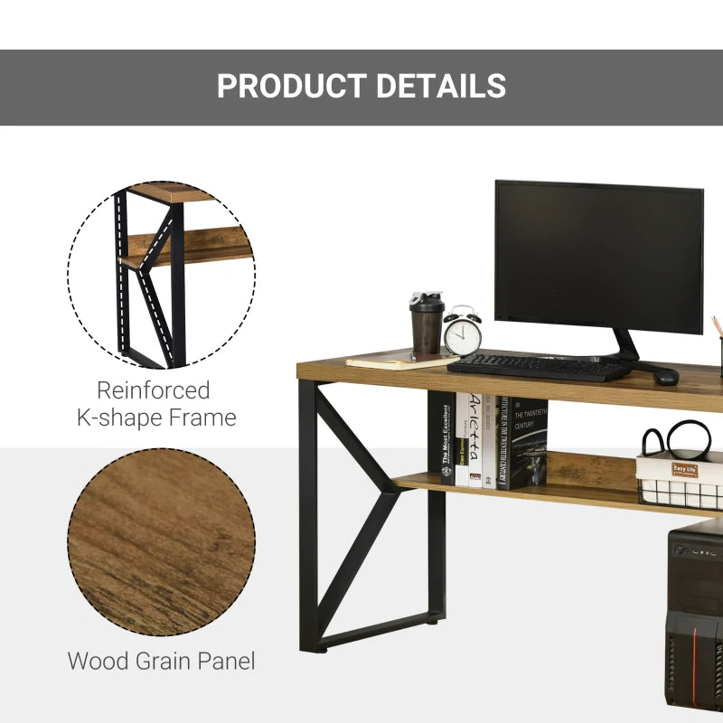Stylish Computer Desk with Storage Shelf - 120x60x76cm Black Brown Wood Effect Home Office Workstation