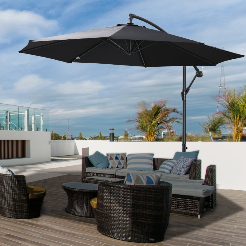 Black 2.45m Overhanging Cantilever Parasol with Cross Base
