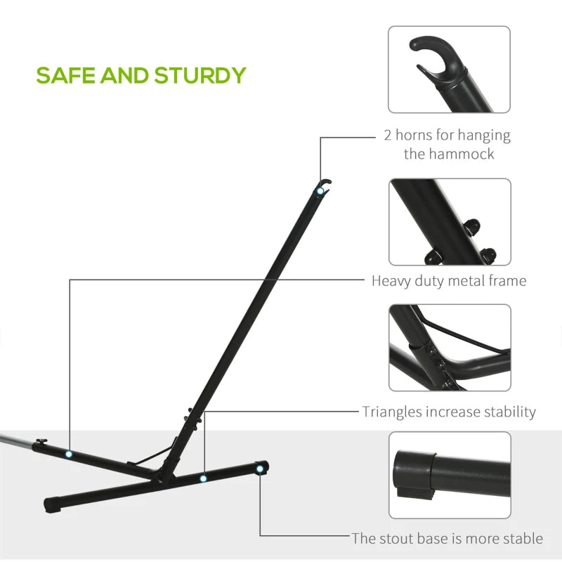 Green Striped Double Cotton Hammock with Adjustable Steel Frame