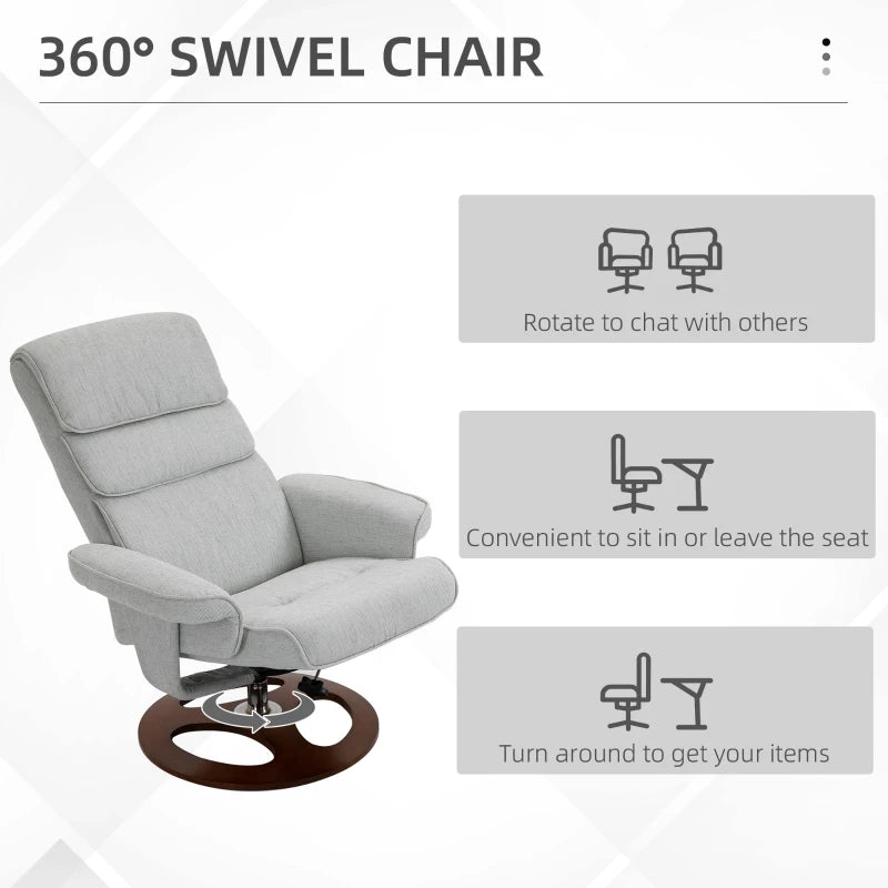 Modern Grey Recliner Chair and Ottoman Set with 360° Swivel, Soft Padding and Wooden Base