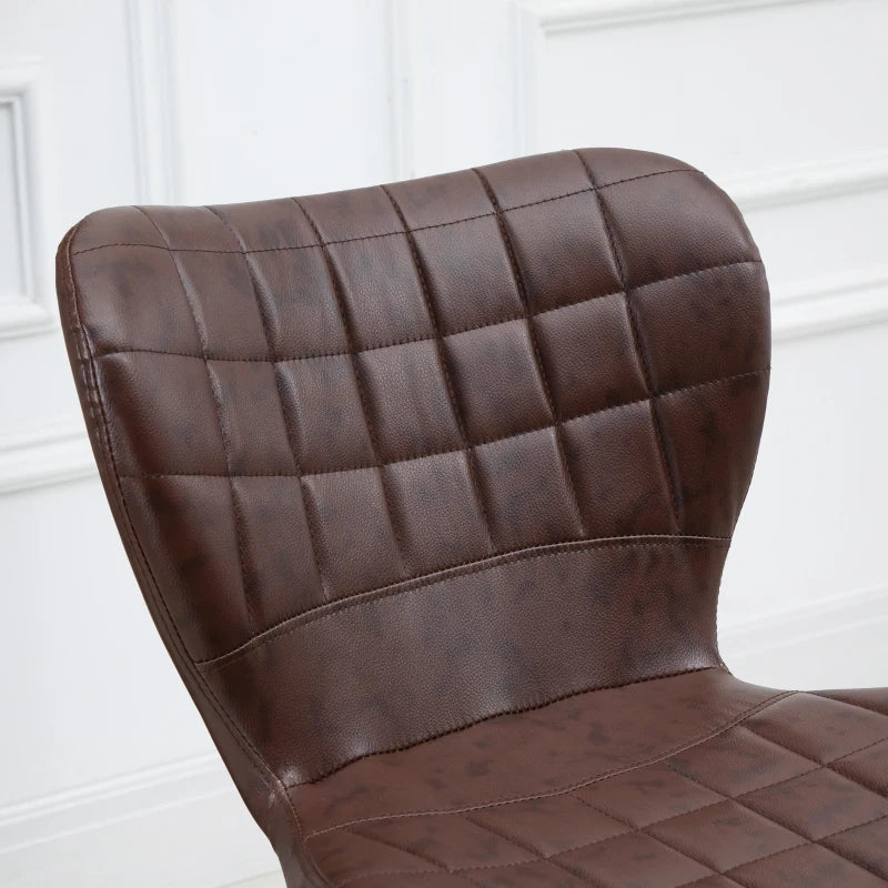 Set of 2 Adjustable Height Swivel Bar Stools in Brown PU Leather with Backrest & Footrest - Modern Design
