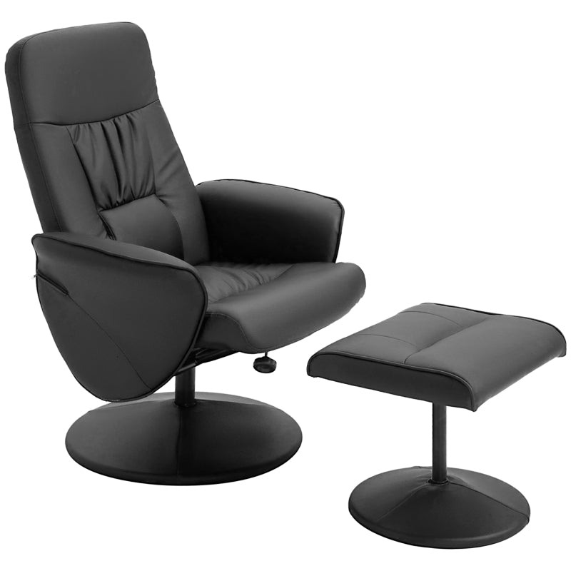 Stylish Swivel Recliner Chair with Footstool in Black PU Leather for Living Room Comfort