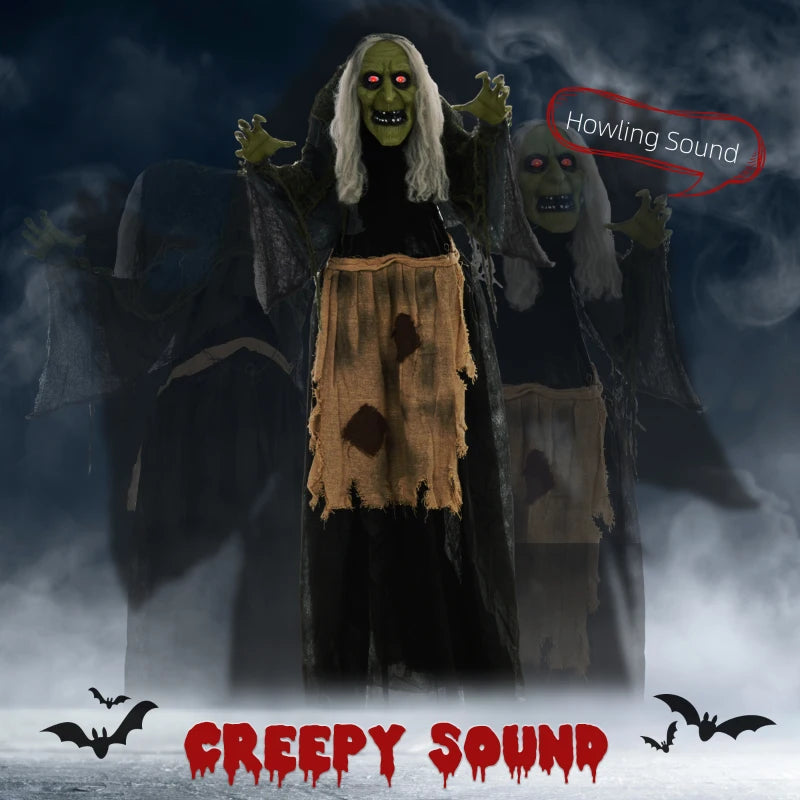 5'2" Hunchback Witch Halloween Animatronic with Glowing Eyes - Spooky Decor for Haunted House & Halloween Parties