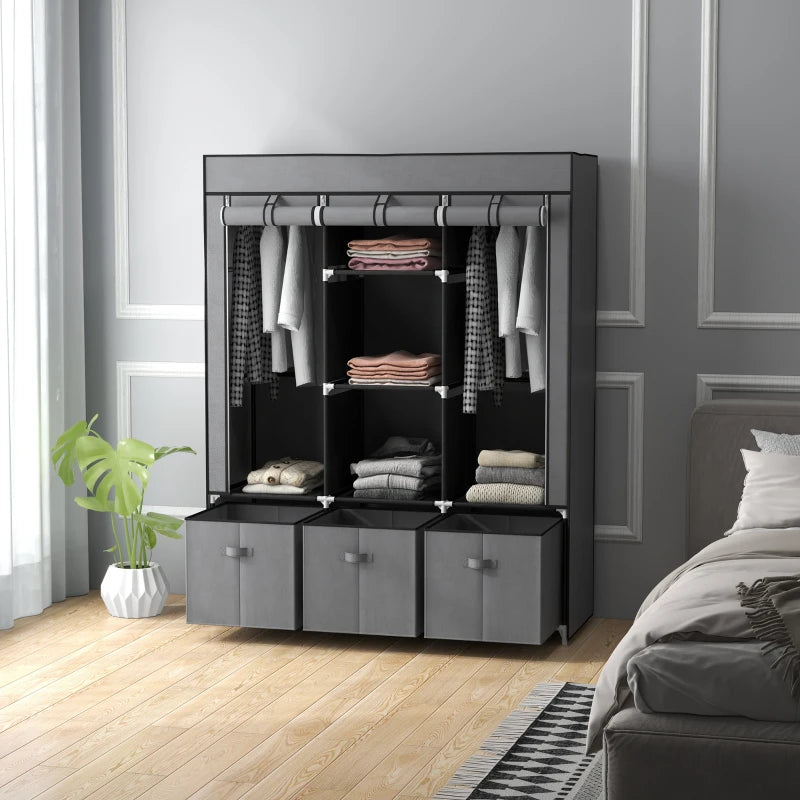 Portable Fabric Wardrobe with Shelves and Hanging Rails for Bedroom Storage Solutions