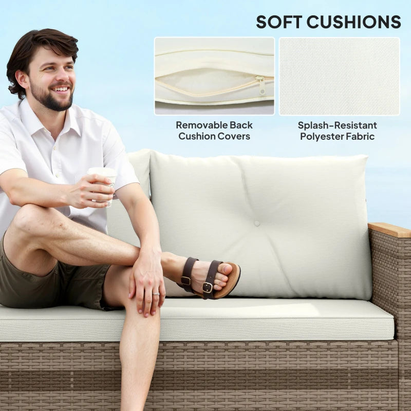 3-Piece Rattan Garden Furniture Set - L-Shaped Chaise Lounge & Coffee Table with Cushions