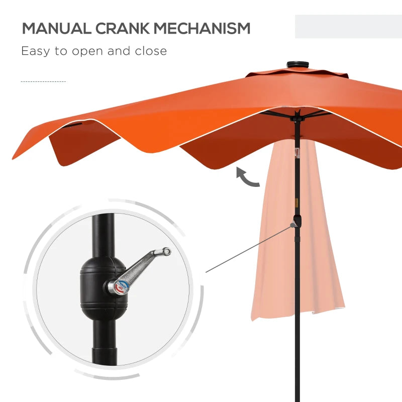 Orange Solar LED Patio Umbrella, Tilt & Crank, 3x3m