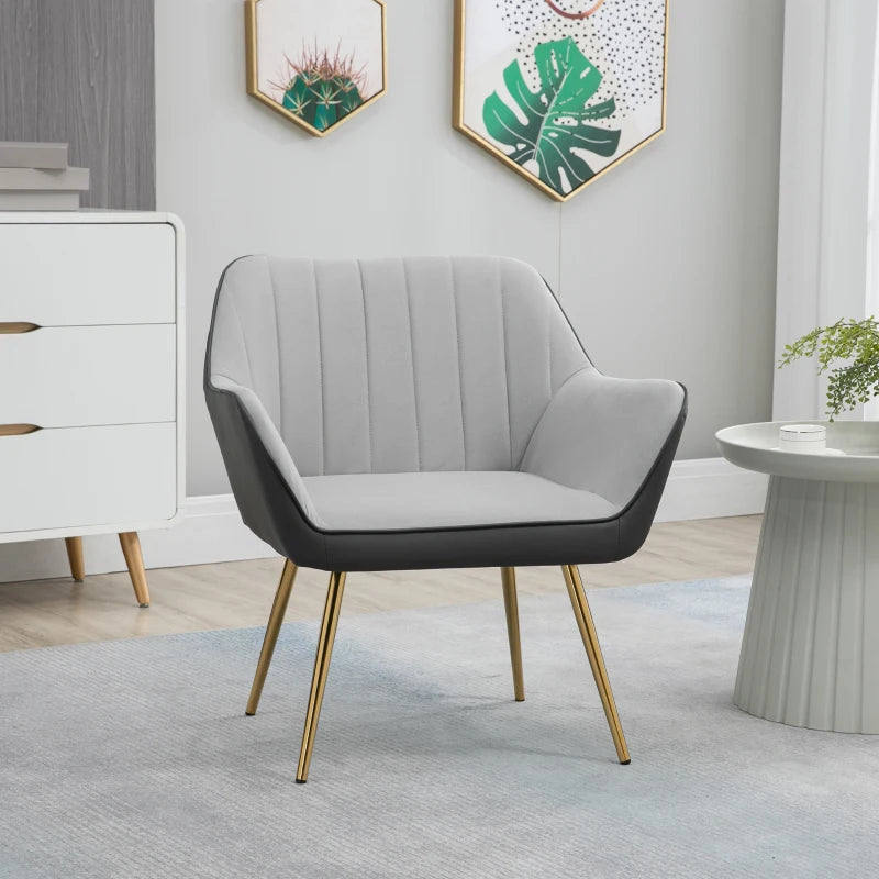 Velvet Accent Chairs with Gold Legs for Modern Living Room and Bedroom, Light Grey Upholstered Design