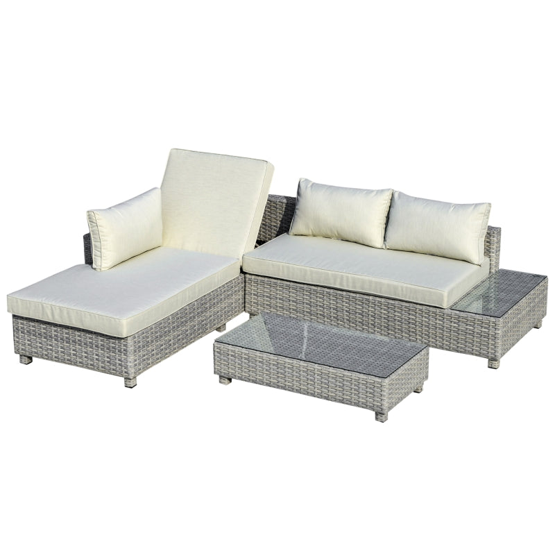 3 Seater Grey Rattan Sofa With Cream Cushions